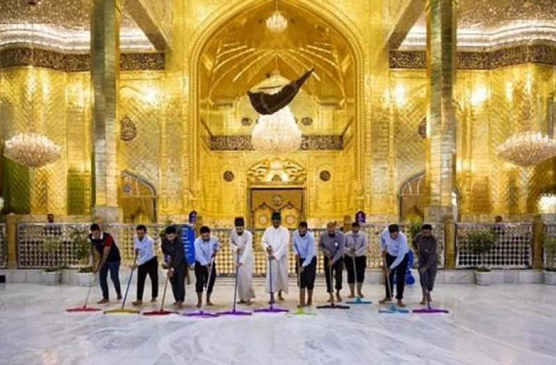 حرم حضرت عباس (ع) در آستانه ماه ذی‌القعده شست‌وشو شد+عکس